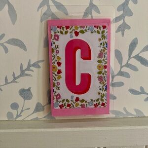 Pink Floral Initial 'C' Kids Bag Tag custom hand made loop included